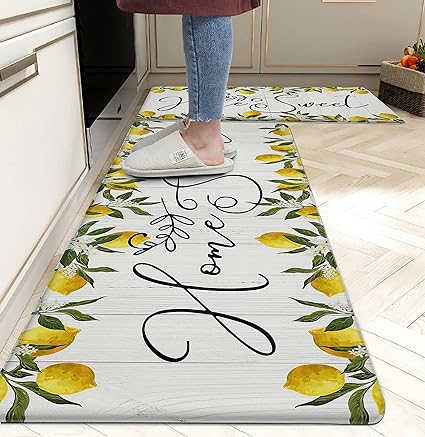 Anti Fatigue Coastal Rugs Beach Theme Fish Pattern Waterproof Non-Slip Ergonomic Comfort Standing Mat for Sink Laundry Bedroom,17.3 x28+17.3 x 47 Inch, PVC, Blue