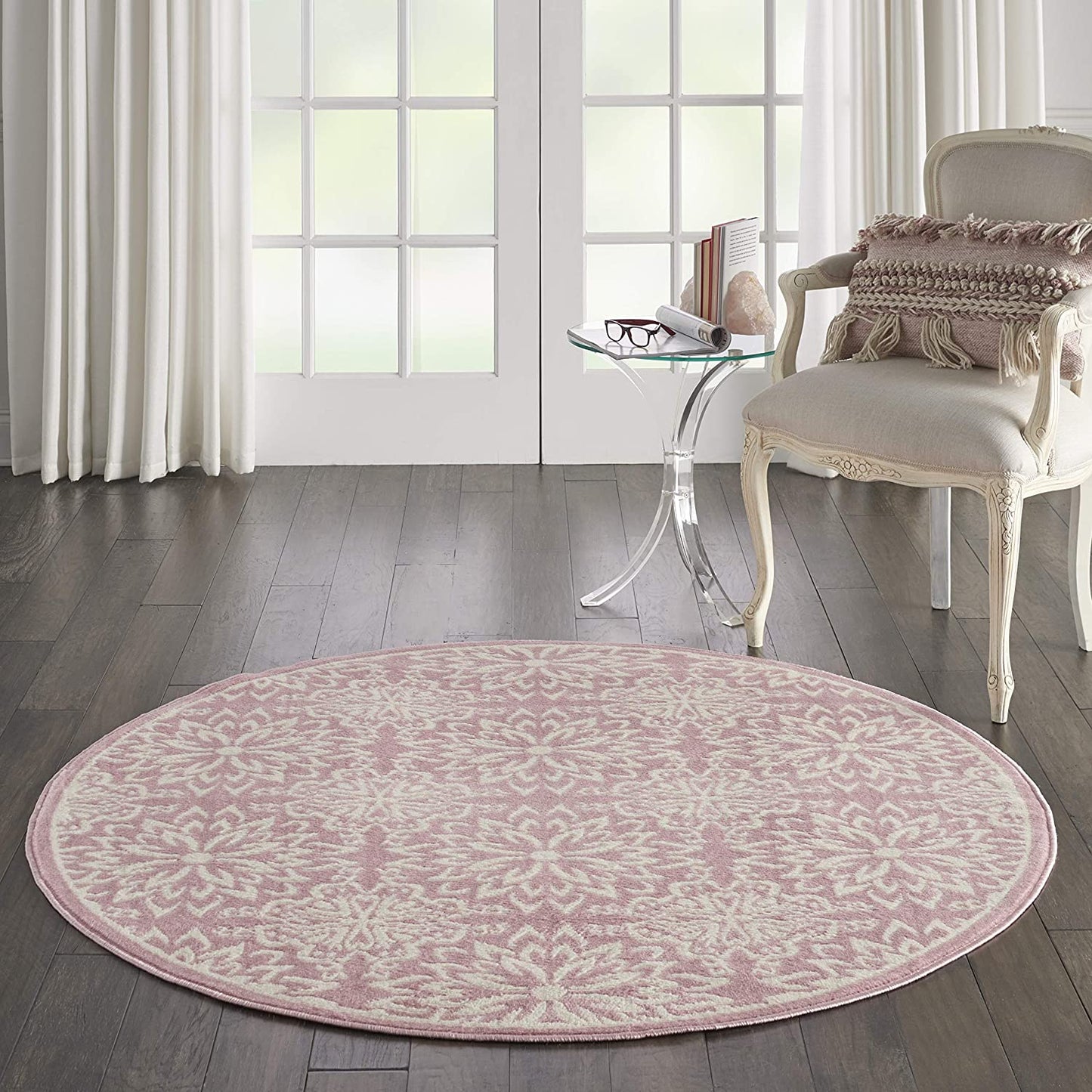 Transitional Floral Ivory/Pink Area Rug