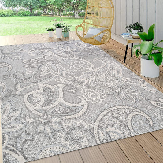 Gordes Paisley Indoor/Outdoor Light Gray/Ivory Rug