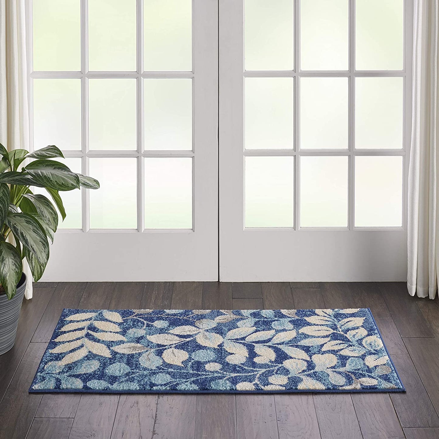 Tranquil Contemporary Botanical Navy Soft Area Rug