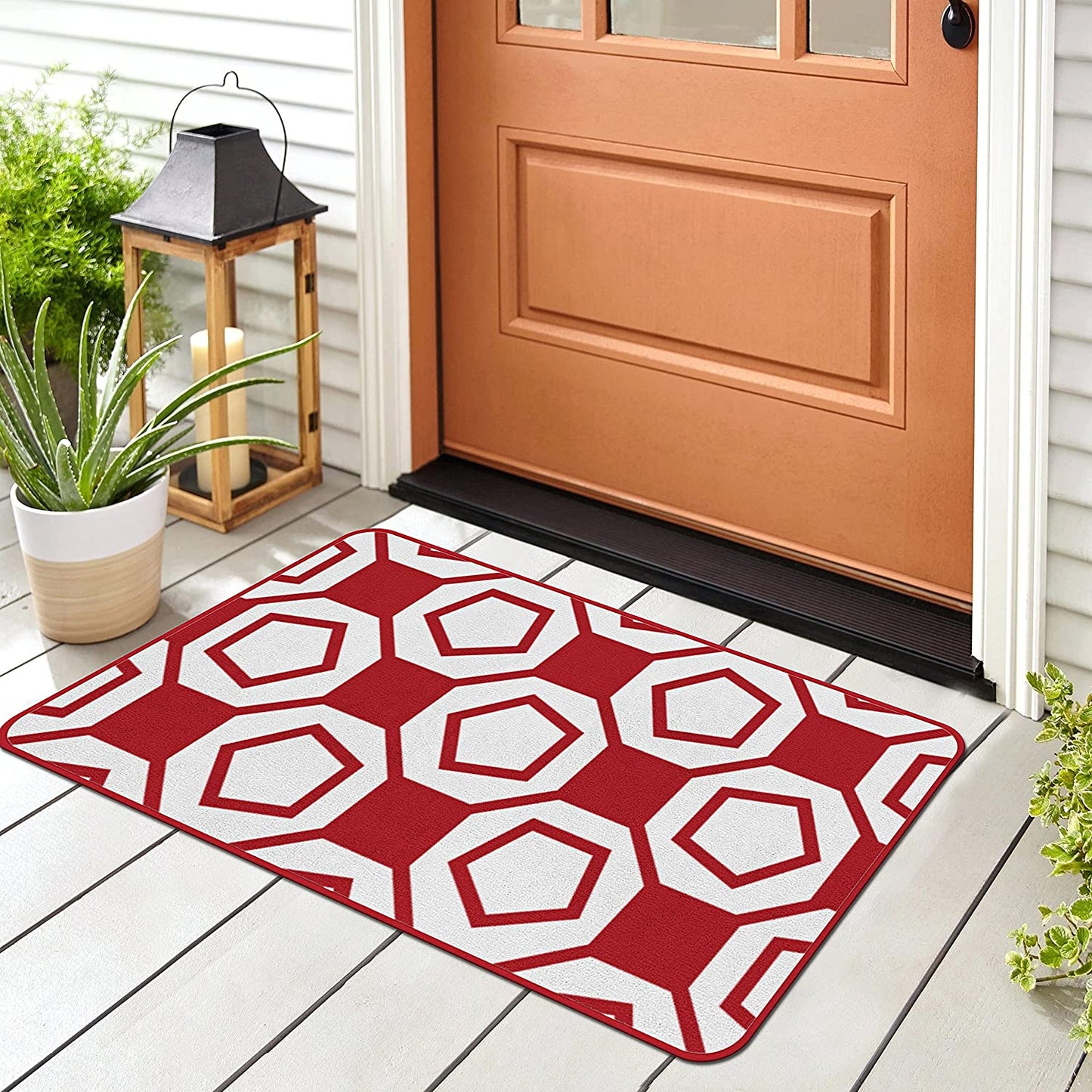 Modern Geometric Soft Area Rug - Non Slip - Burgundy