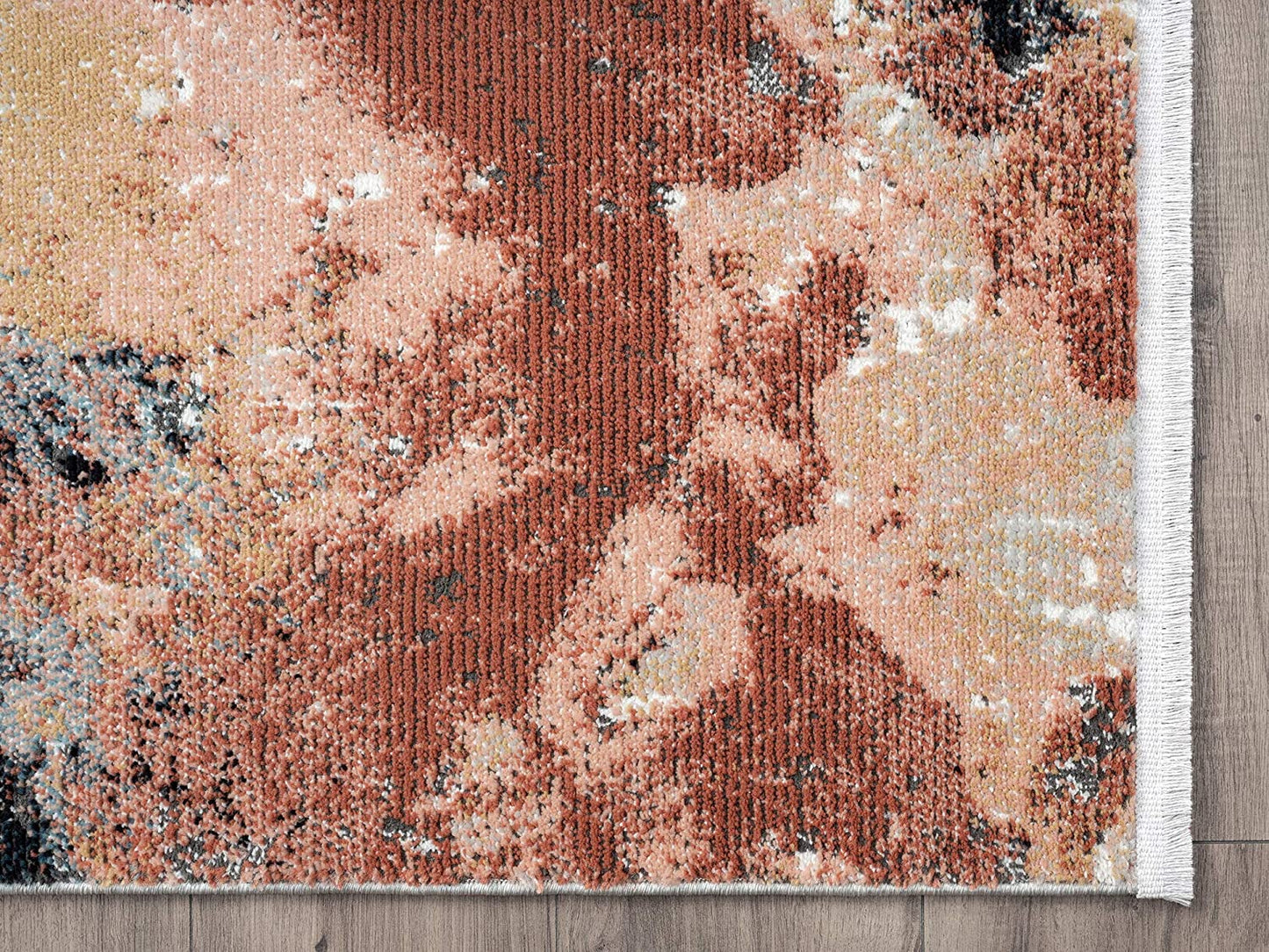 Orange, Blue & Cream Watercolor Design Area Rug, Azure Collection Contemporary