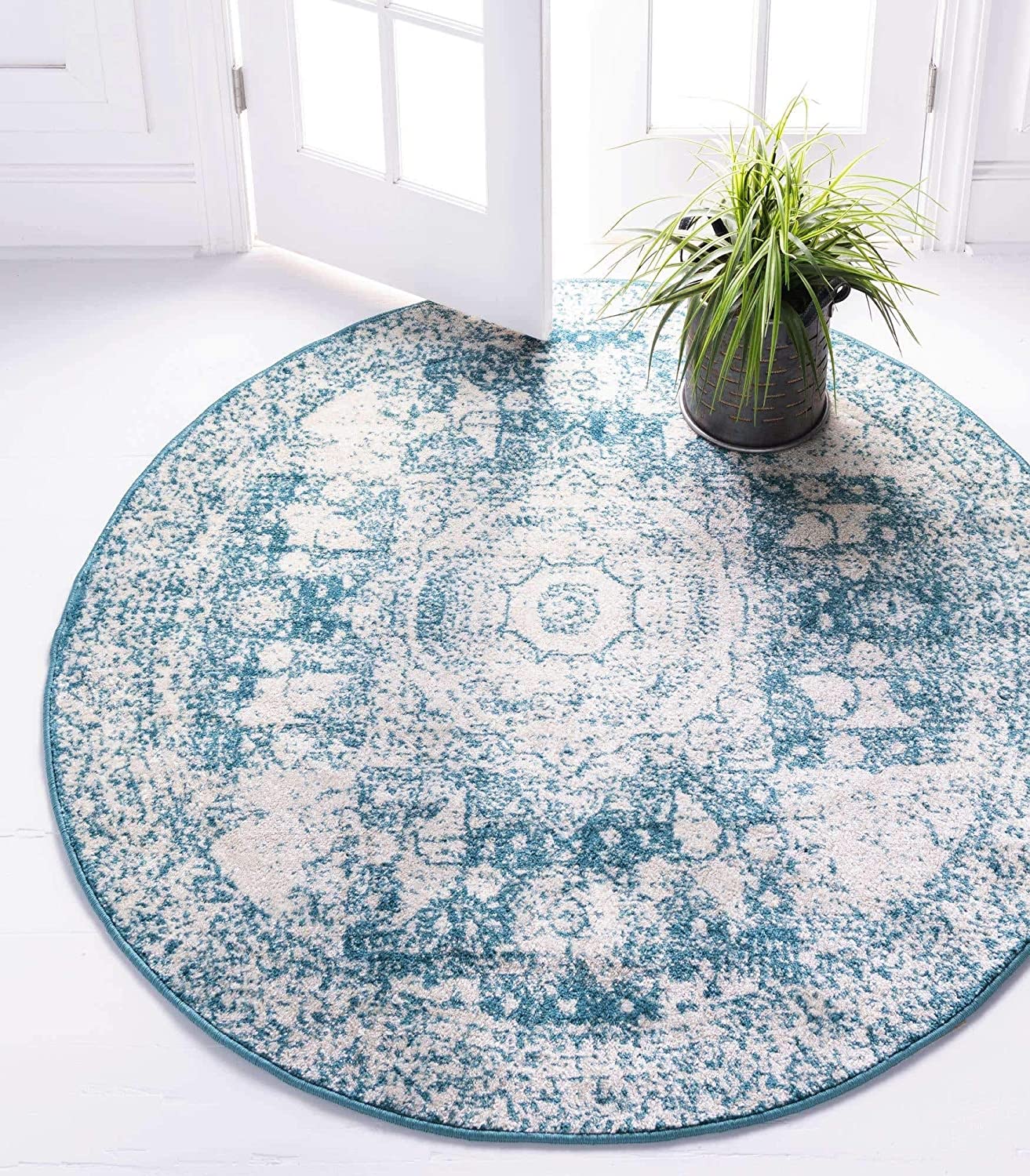 Vintage Traditional Medallion Border Turquoise Area Rug