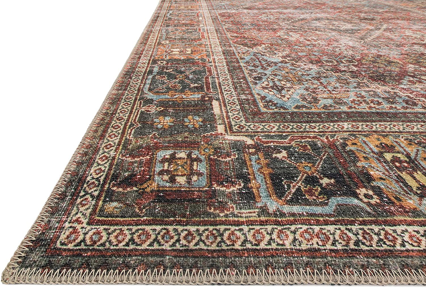 Loren Collection Vintage Printed Persian Soft Area Rug 1'-6" x 1'-6" Square  Brick/Midnight