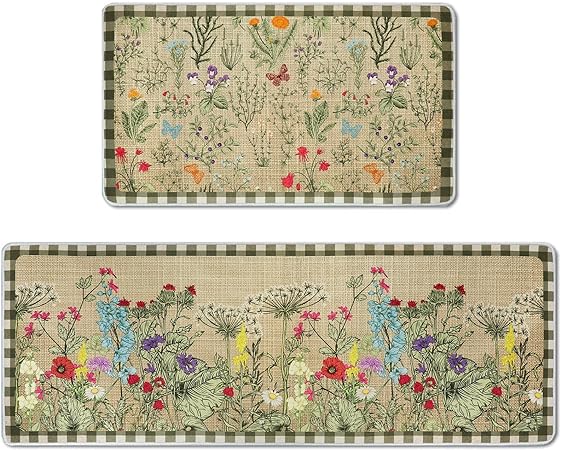 2 Pc Rooster Non Slip Washable Home Winter Holiday Decor, 17 x 30 Inch, 17 x 47 Inch