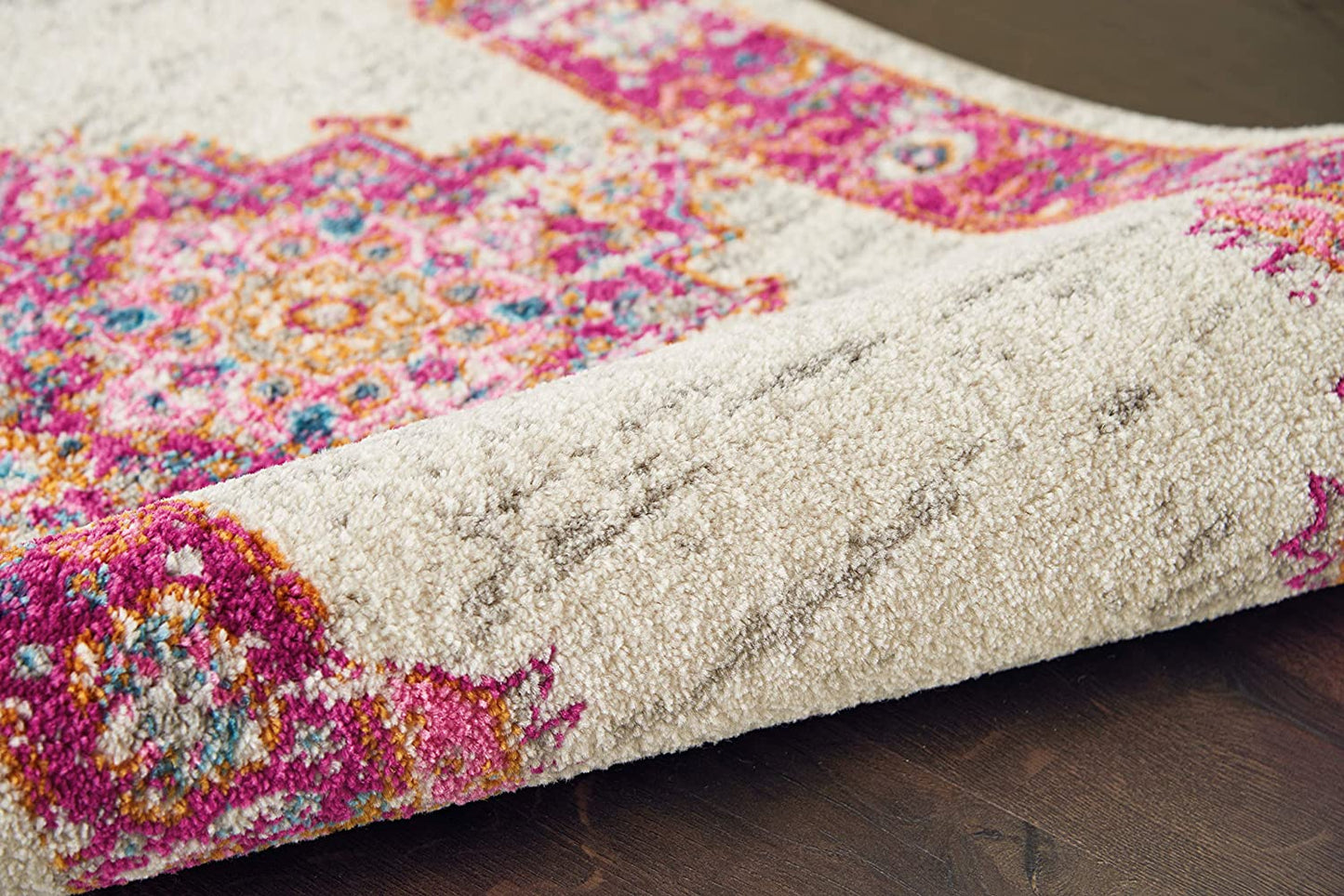 Passion Bohemian Modern/Traditional Area Rug, IVORY/FUSHIA