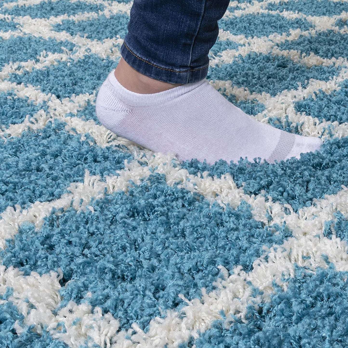 Turquoise Blue White Soft Shag Area Rugs