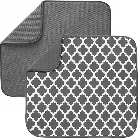 Absorbent, Reversible Microfiber Dish Mat Value Pack, 16 Inch x 18 Inch, Black Mesh and Charcoal Mesh, 2 Pack