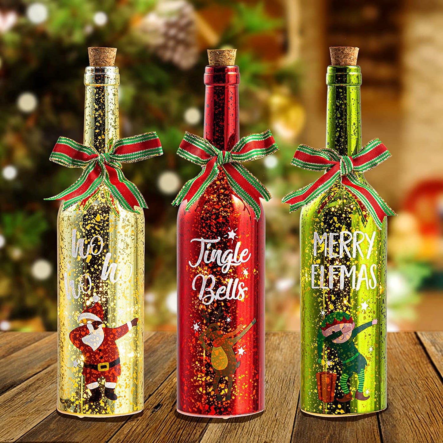 Christmas Decor Wine Bottle Lights, Battery Operated LED Glass with Timer