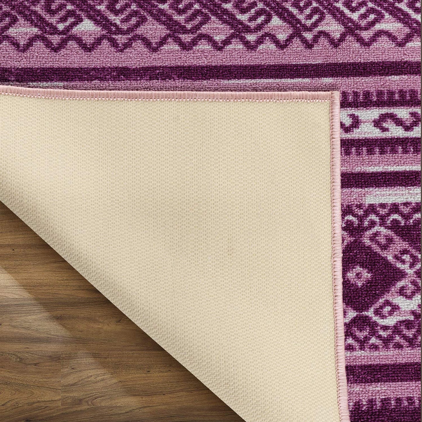 Moroccan Geometric Low Profile Pile Indoor Area Rugs Purple