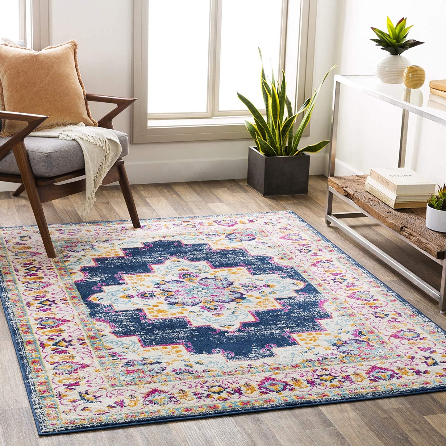 Melta Navy Ivory Traditional Soft Area Rug