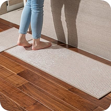 Non Skid Washable Absorbent Kitchen Runner Rugs 2 Pcs, 17"x32"+17"x48" (Brown)