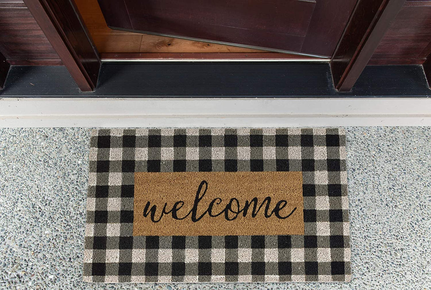 Home Natural Coir Doormat, Indoor/Outdoor, 18x30, Checkers Welcome