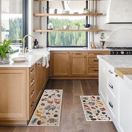 Sets of 2, Non Slip Washable Bohemian Rugs, Boho Kitchen Decor, 17"x30"+17"x47"