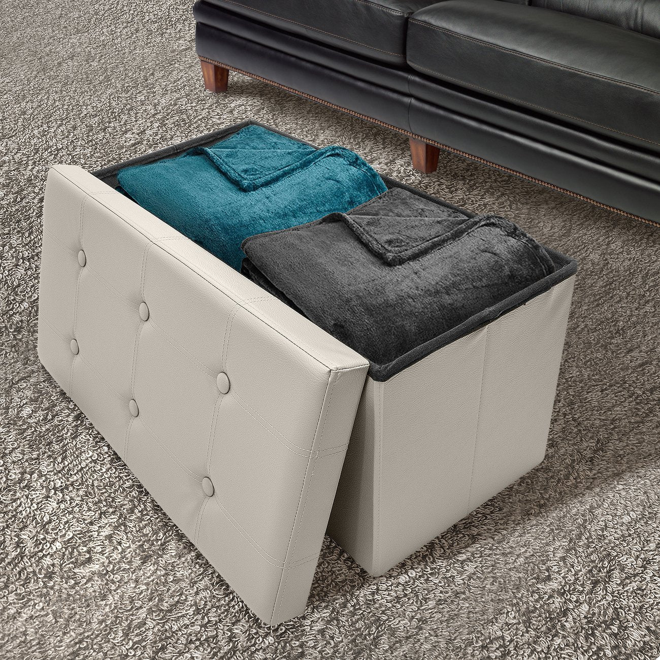 Contemporary Faux leather Storage Bench Ottoman