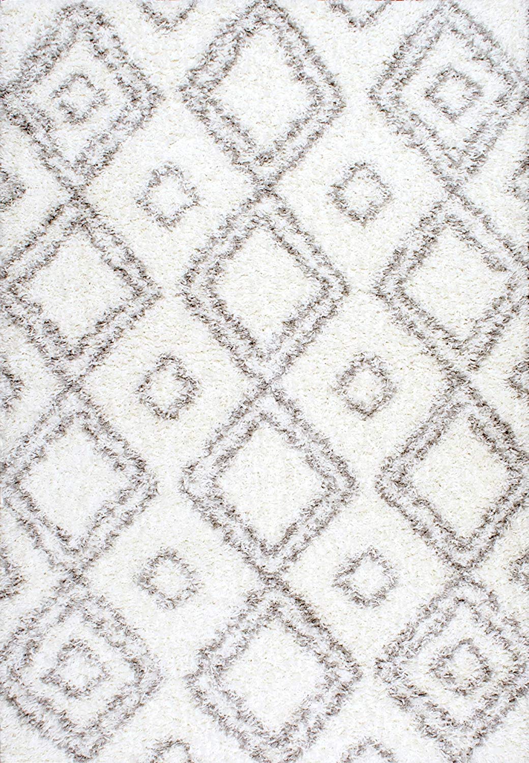 Premium White Grey Trellis Soft Plush Shag Area Rug