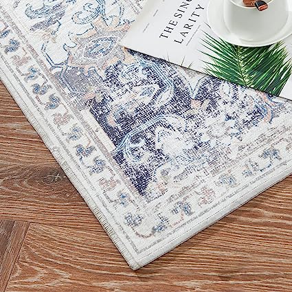 Persian Brick Red Vintage Foldable Thin Floral Print Floor Cover Retro Accent Rug