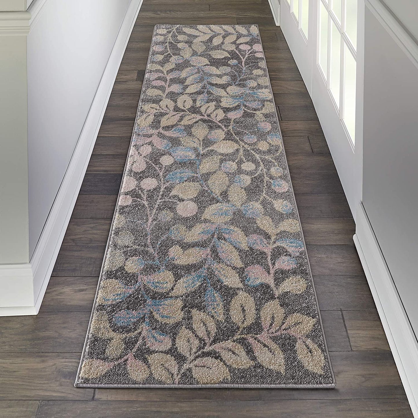 Tranquil Contemporary Botanical Grey/Beige Soft Area Rug