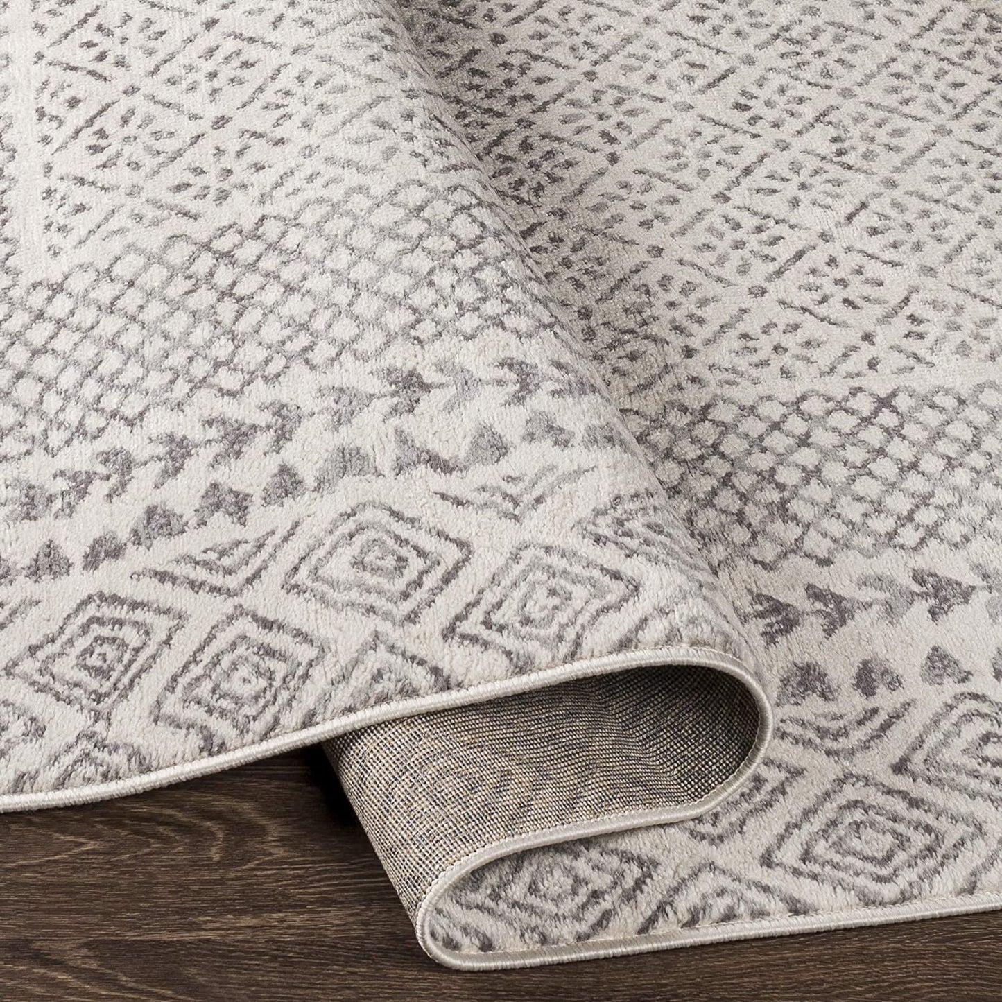 Vanessa Bohemian Border Grey Soft Area Rug