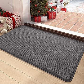 20"x32" Dark Grey Front Inside Absorbent Floor Mat, Non Slip Washable Entryway Rug