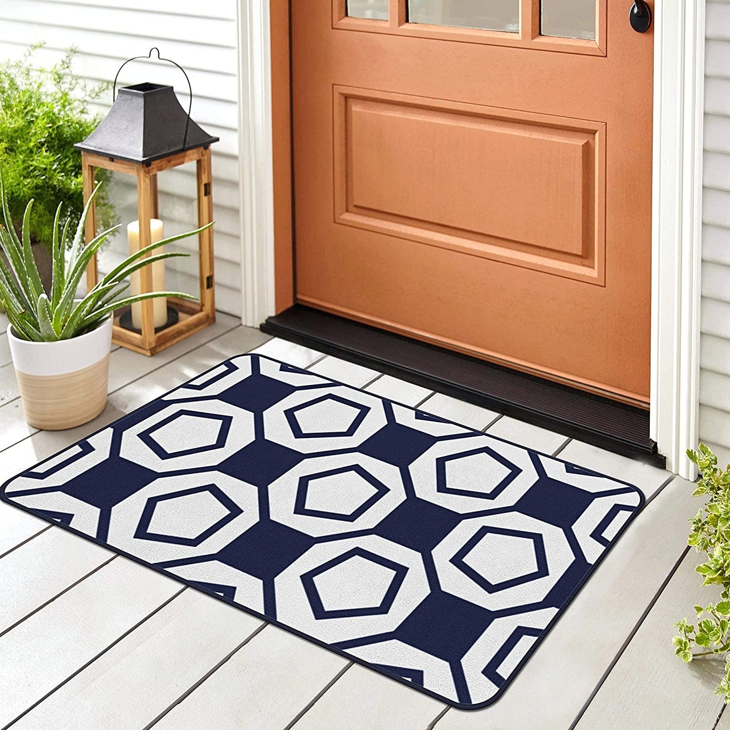Modern Geometric Stripe Area Rug - Non Slip Navy