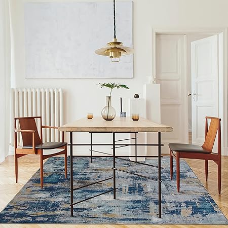 Non-Shed - Eco-Friendly, Machine Washable Rug - Stain Resistant, Made from Premium Recycled Fibers - Abstract Contemporary - Blue, 2'6" x 6'