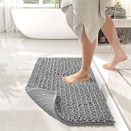 16"x24" Muddy Dog Mat for Shoes and Dog Paws, Soft, Absorbent, Machine Washable, Non Slip Bathroom Rugs for Sink, Tub, Shower, Silver Grey