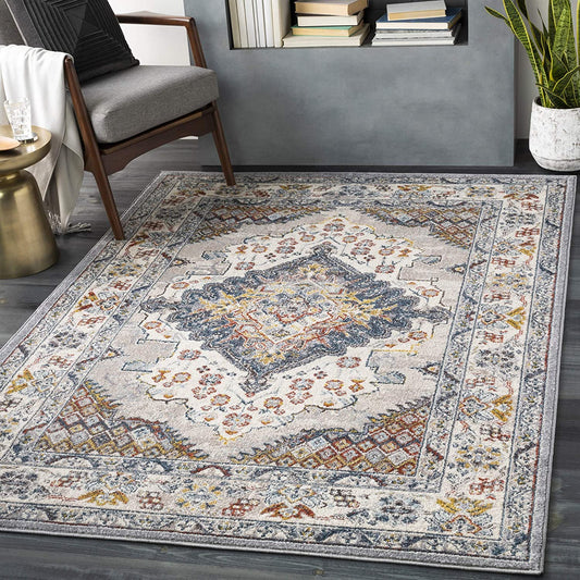 Anja Oriental Medallion Area Rug, Grey