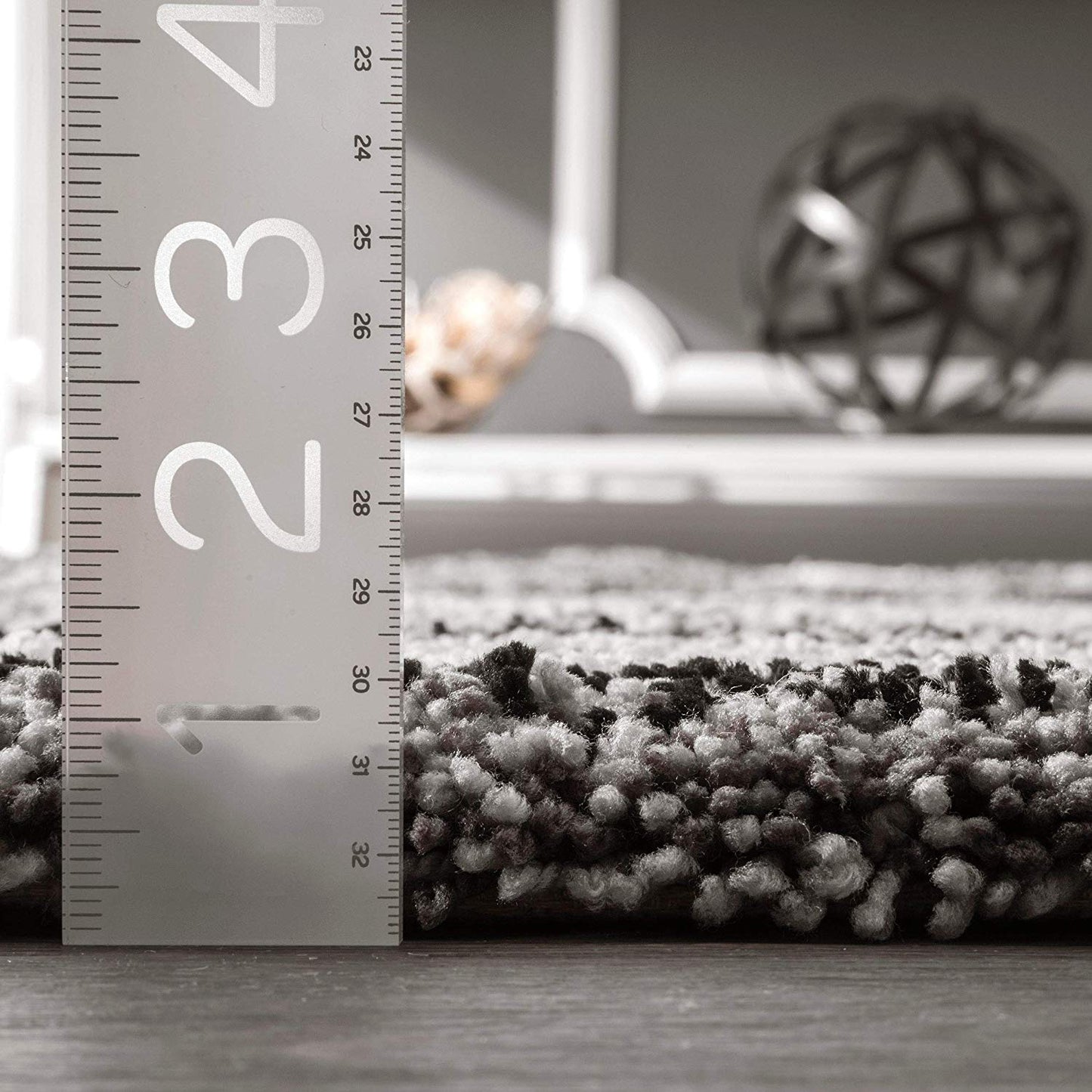 Premium Handmade Striped Gray Plush Shag Area Rugs