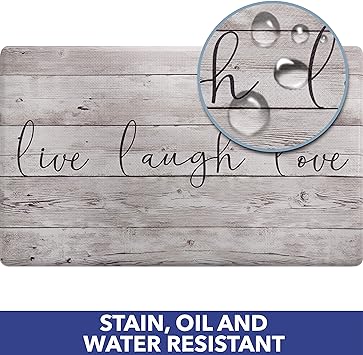 Living Anti-Fatigue Kitchen Mat For Floor, Stain Resistant, Easy Wipe Clean, 1/2 Inch Thick, 18" x 30", Beige