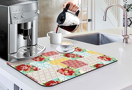 Accessories for Countertop Pioneer Flower Absorbent Hide Stain Rubber Backed Dish Drying Mats, (20x12in)