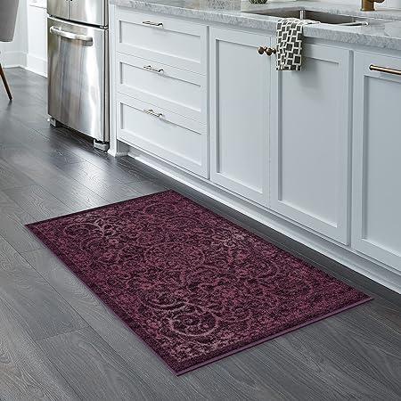 Pelham 2-Piece Non Slip Machine Washable Traditional Vintage Throw and Runner Floor Carpet, 17"x24" + 17"x48", Blue/Grey