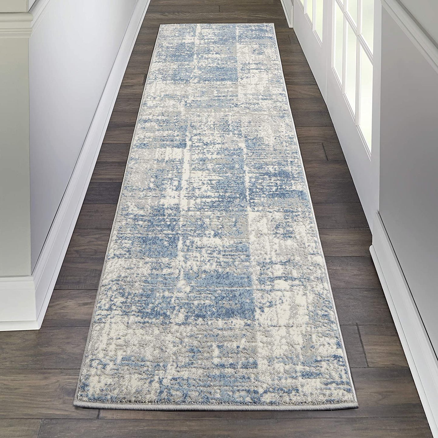 Solace Abstract Soft Area Rug, Ivory/Grey/Blue