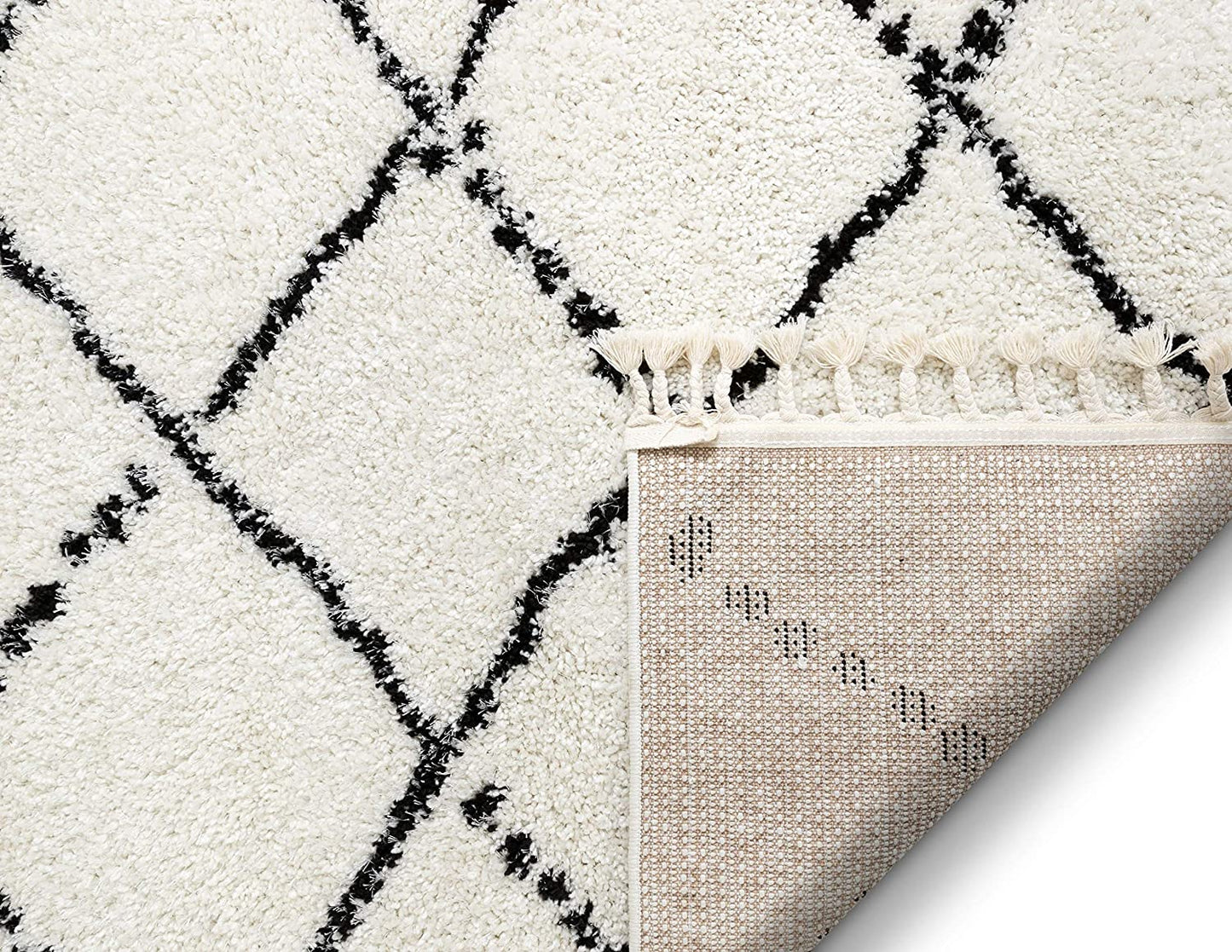 Panto Ivory Moroccan Shag Diamond Trellis Pattern Soft Area Rug