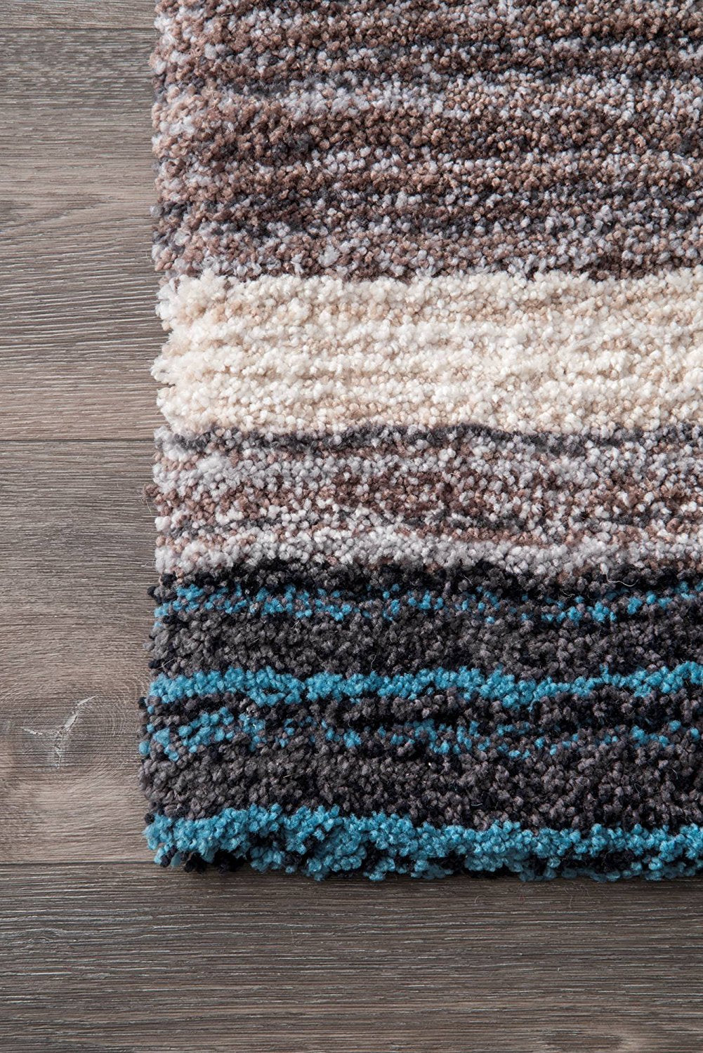 Premium Handmade Striped Blue Gray Plush Shag Area Rugs
