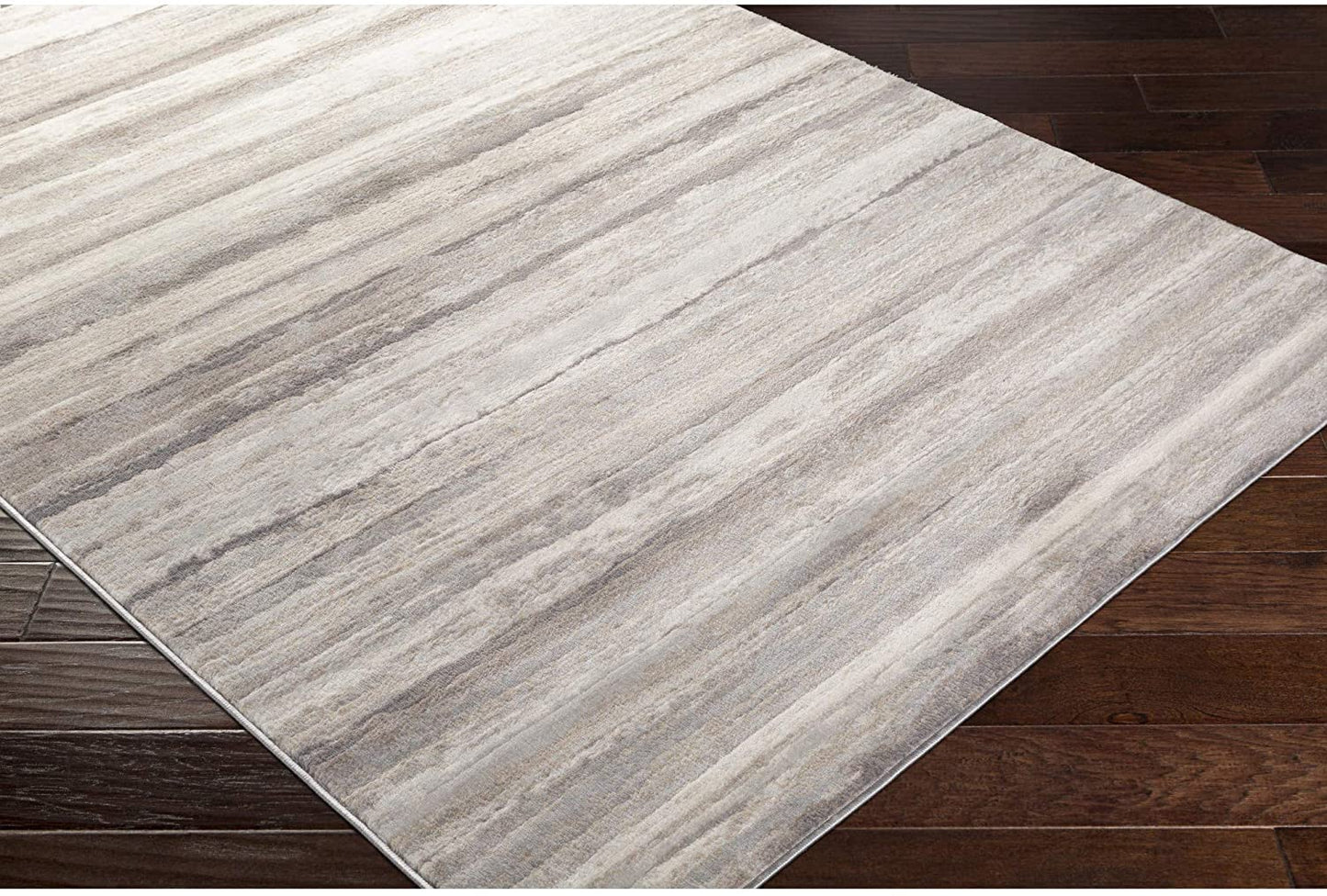 Robin Modern Striped Soft Area Rug, Medium Gray/Camel