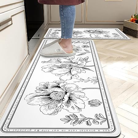 2 Pieces Anti-Fatigue Non-Slip Comfort Standing Kitchen Rugs 17.3x28+17.3x47 Black