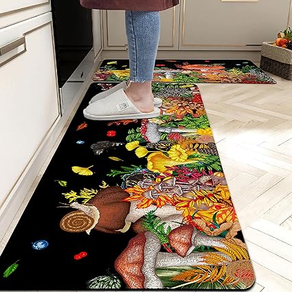 Set 2 Pieces,0.4 Inches Thick Non Slip Kitchen Rugs and Mats Teal Wood Cushioned Anti Fatigue Floor Mat Waterproof Comfort Standing Runner Sink Rug,17.3 x 28+17.3 x 47 Inch