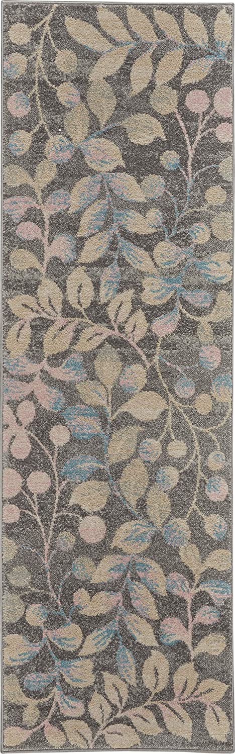 Tranquil Contemporary Botanical Grey/Beige Soft Area Rug