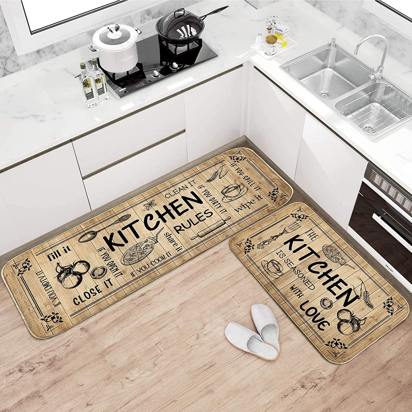 Lemon Kitchen Mat Set of 2, Non Skid Washable Runner Rug 17x29 and 17x47 Inch