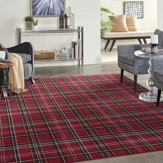 Grafix Plaid Red Black Soft Area Rug