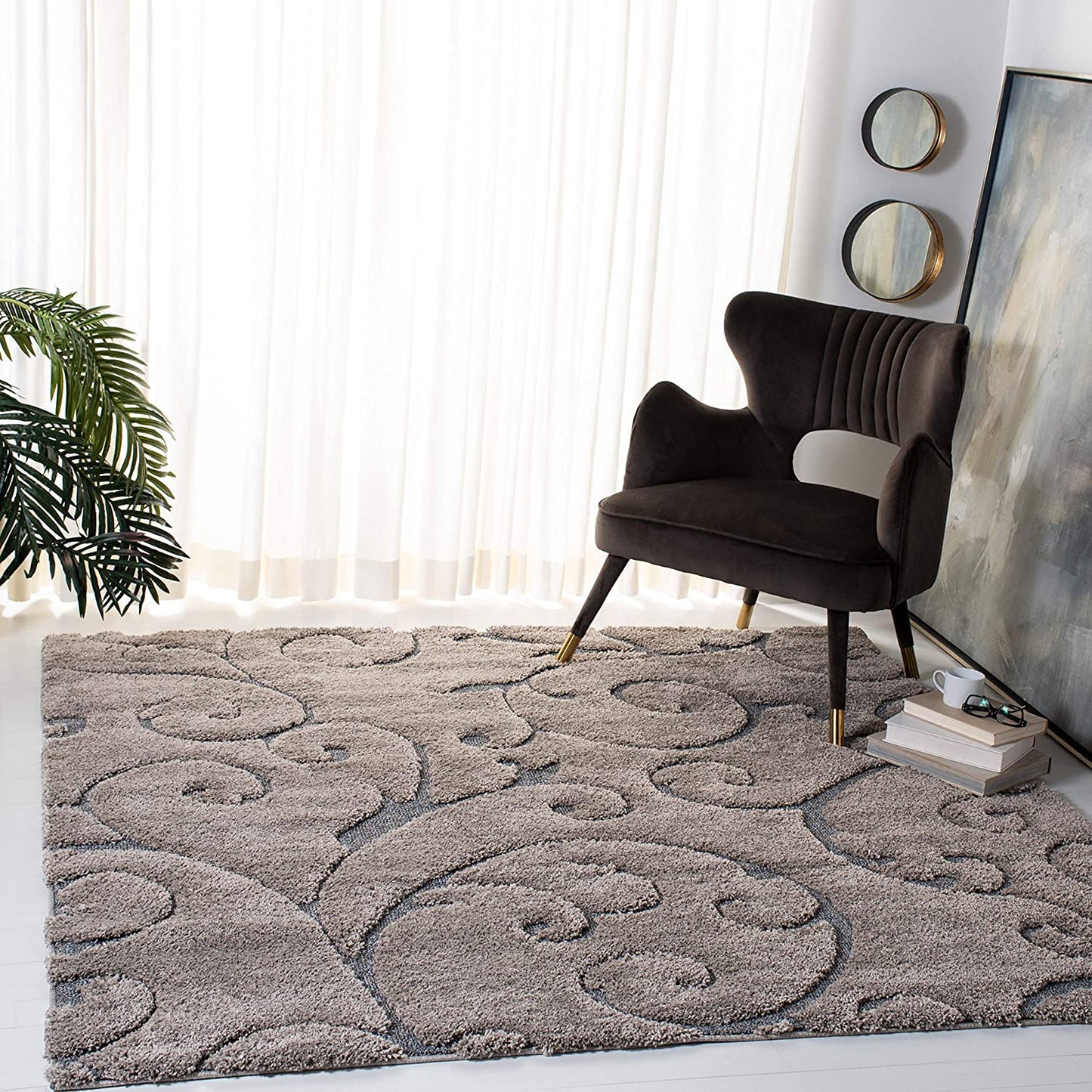 Premium Swirl Thick Plush Grey/Light Blue Area Shag Rug