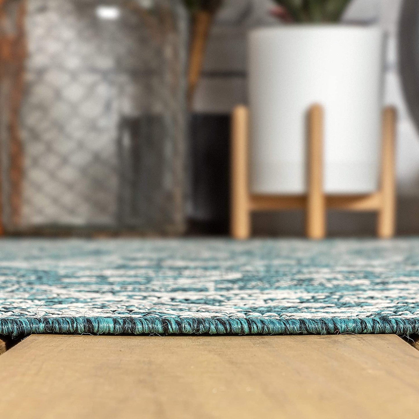 Palazzo Vine and Border Textured Weave Indoor/Outdoor Teal/Gray