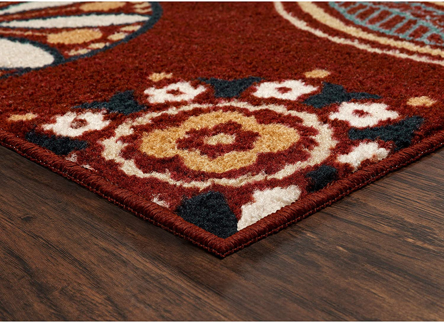Maples Floral Non Skid Washable Merlot Multi Area Rug