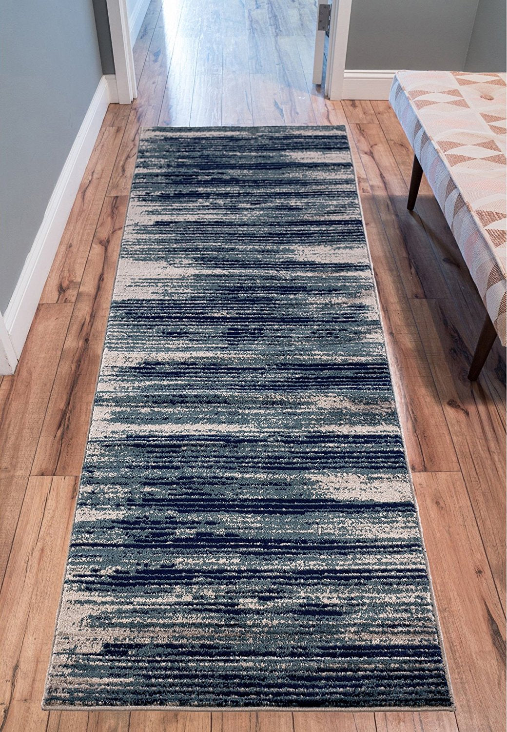 Stripes Design Teal/Navy/Beige Area Rugs