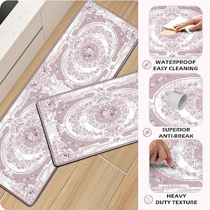 Set 2 Pieces,0.4 Inches Thick Non Slip Kitchen Rugs and Mats Teal Wood Cushioned Anti Fatigue Floor Mat Waterproof Comfort Standing Runner Sink Rug,17.3 x 28+17.3 x 47 Inch