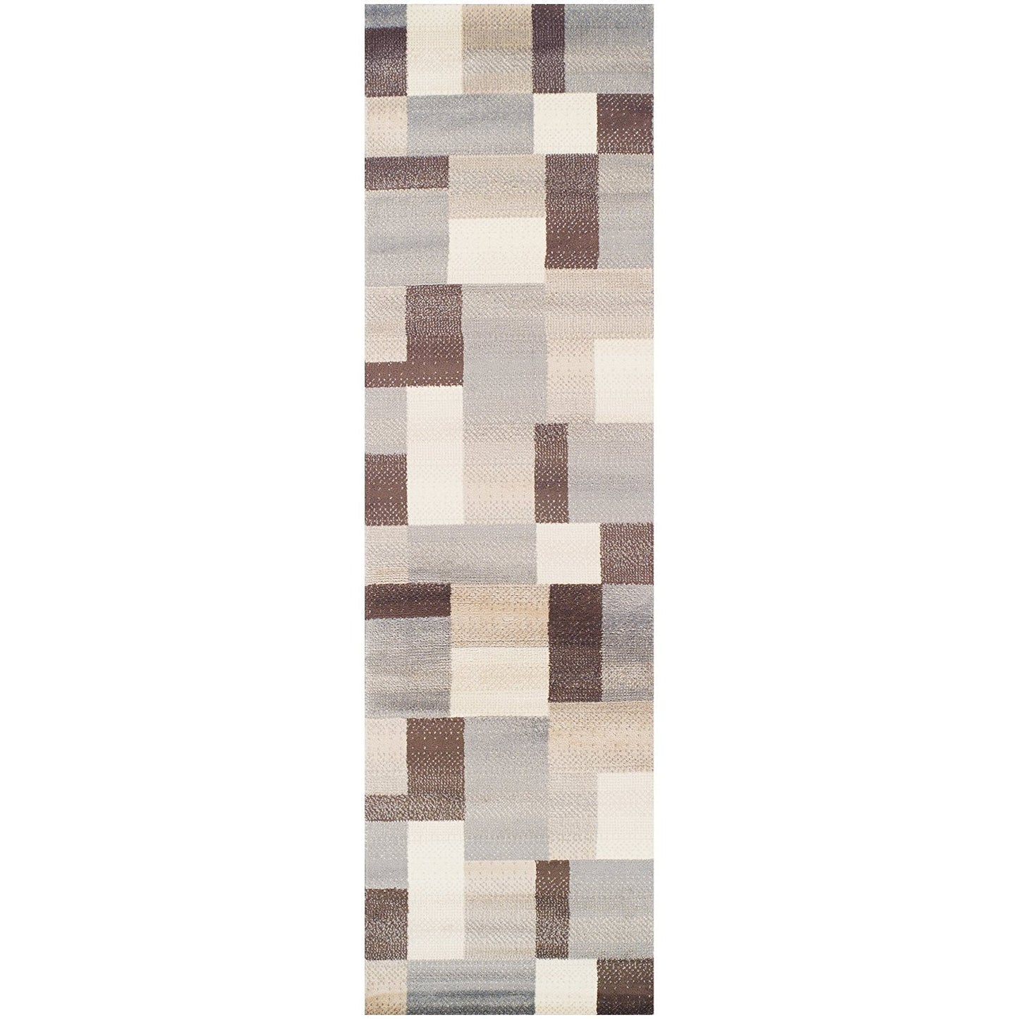 Rectangular Boxes Pattern Ivory Beige Area Rug