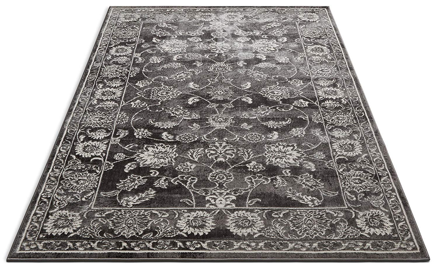 Modern Distressed Persian Design Grey Ivory Area Rug