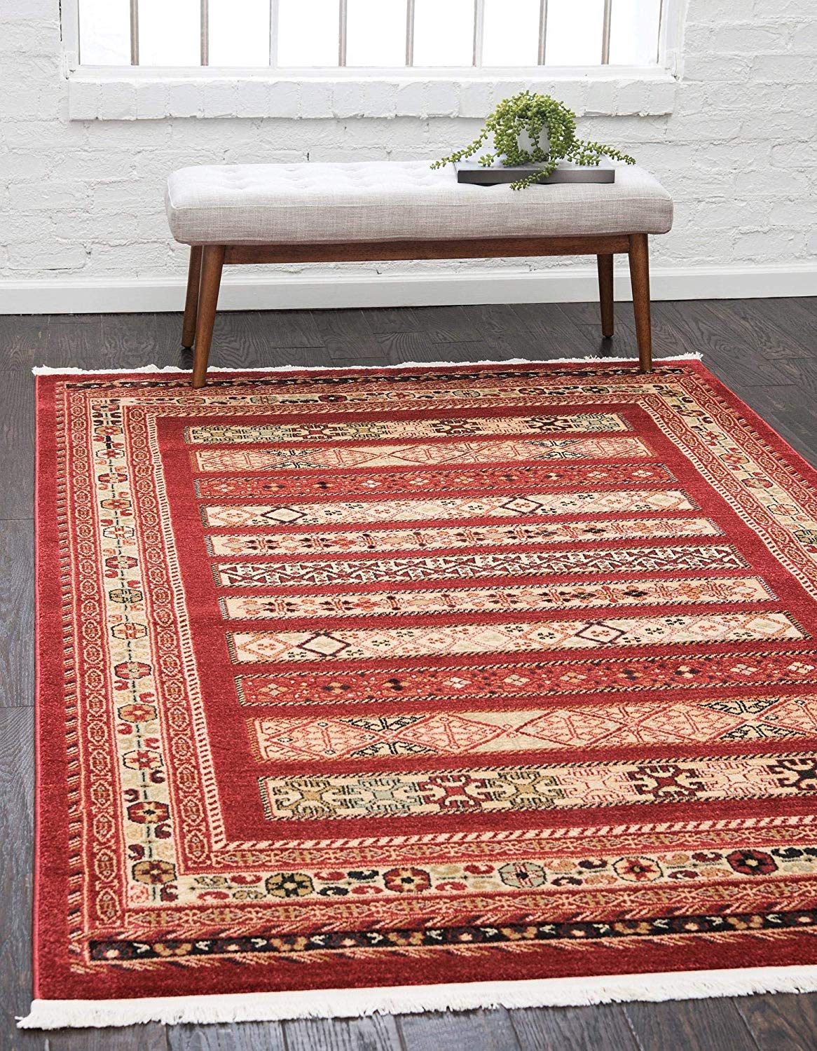 Tribal Pattern Rust Red Soft Area Rug