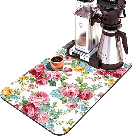 Accessories for Countertop Pioneer Flower Absorbent Hide Stain Rubber Backed Dish Drying Mats, (20x12in)